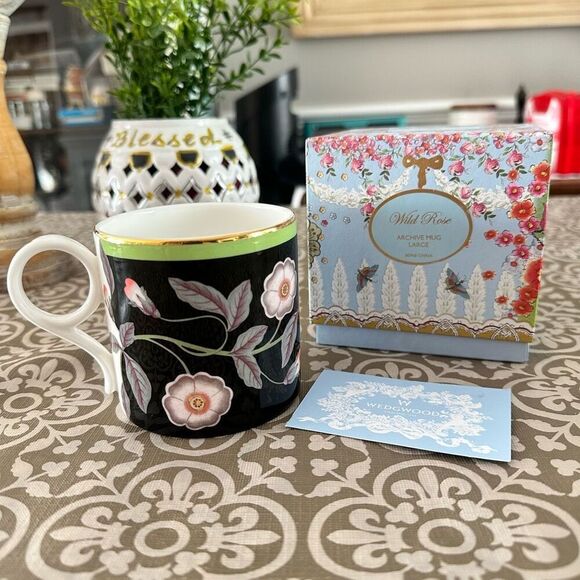 Wedgwood Archive Collection Wild Rose Black Bone‎ China Coffee mug NEW rare! - Picture 8 of 11